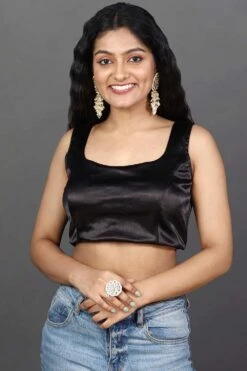 Betty Black Satin Comfort Stretchâ„¢ Adjustable Size Sleeveless Blouse