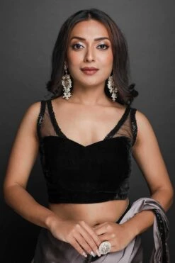 Kendra Black Velvet Net Sequins Blouse