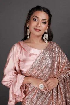 Miranda Rose Gold Flare Sleeve Satin Blouse -One Minutesaree Shop 785A3847