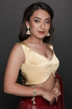 Trina Gold Satin Comfort Stretch™ Blouse -One Minutesaree Shop 785A4926