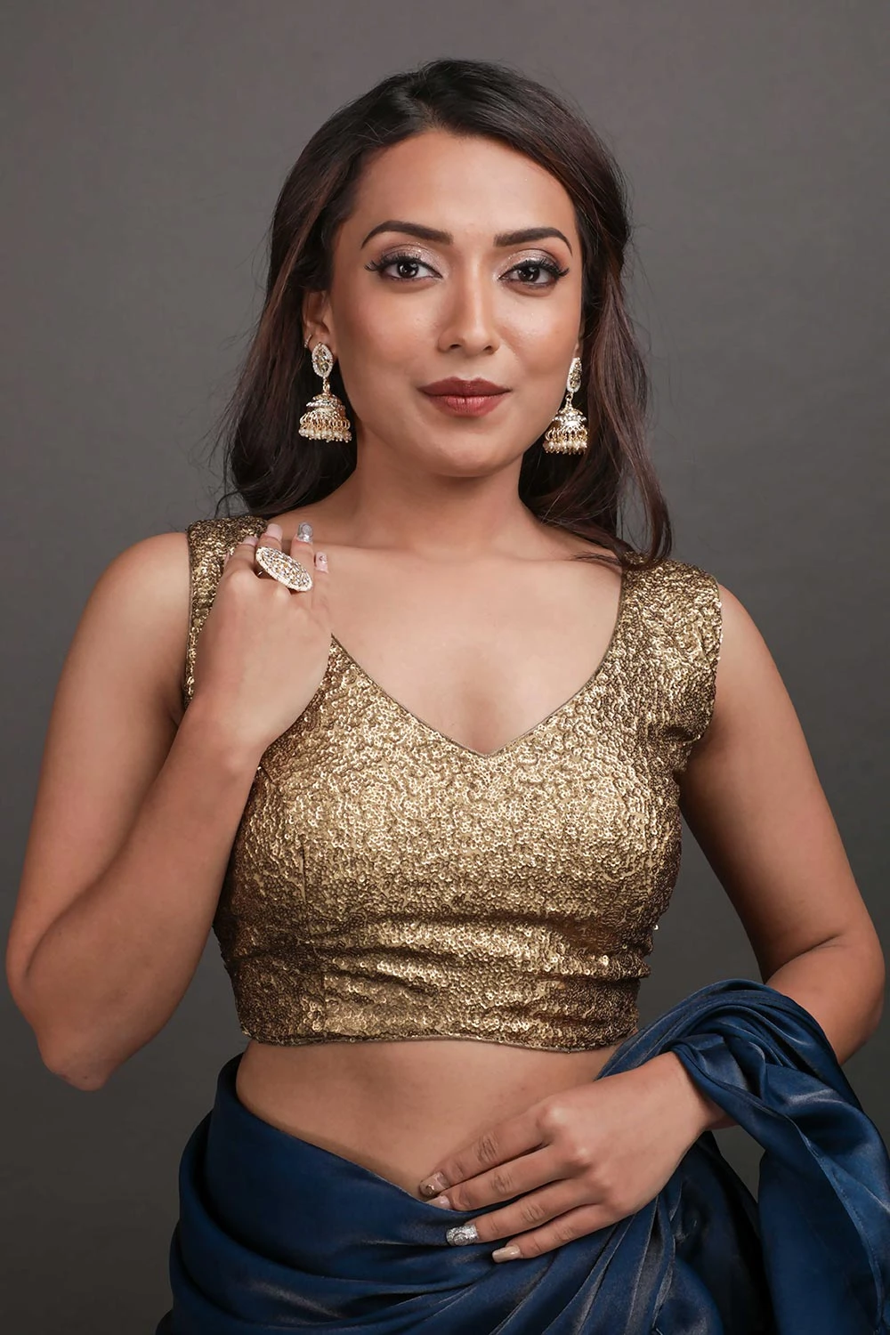 Radha Antique Gold Georgette Sequins Blouse 1 Radha Antique Gold Georgette Sequins Blouse