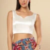 Ilia Off-White Satin Comfort Stretch™ Sweetheart Neck Sleeveless Saree Blouse