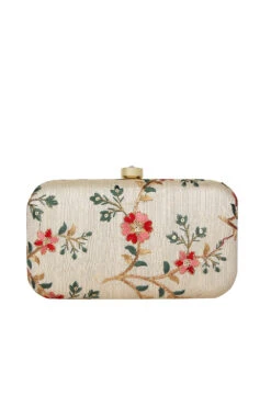 Designer Off-White Floral Embroidery Clutch -One Minutesaree Shop ADCL1056A 2