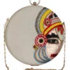 Designer White Round Clutch With Maharaja Beadwork Evening Purse -One Minutesaree Shop ADCL2110A