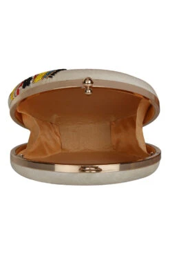 Designer White Round Clutch With Maharaja Beadwork Evening Purse -One Minutesaree Shop ADCL2110A 4