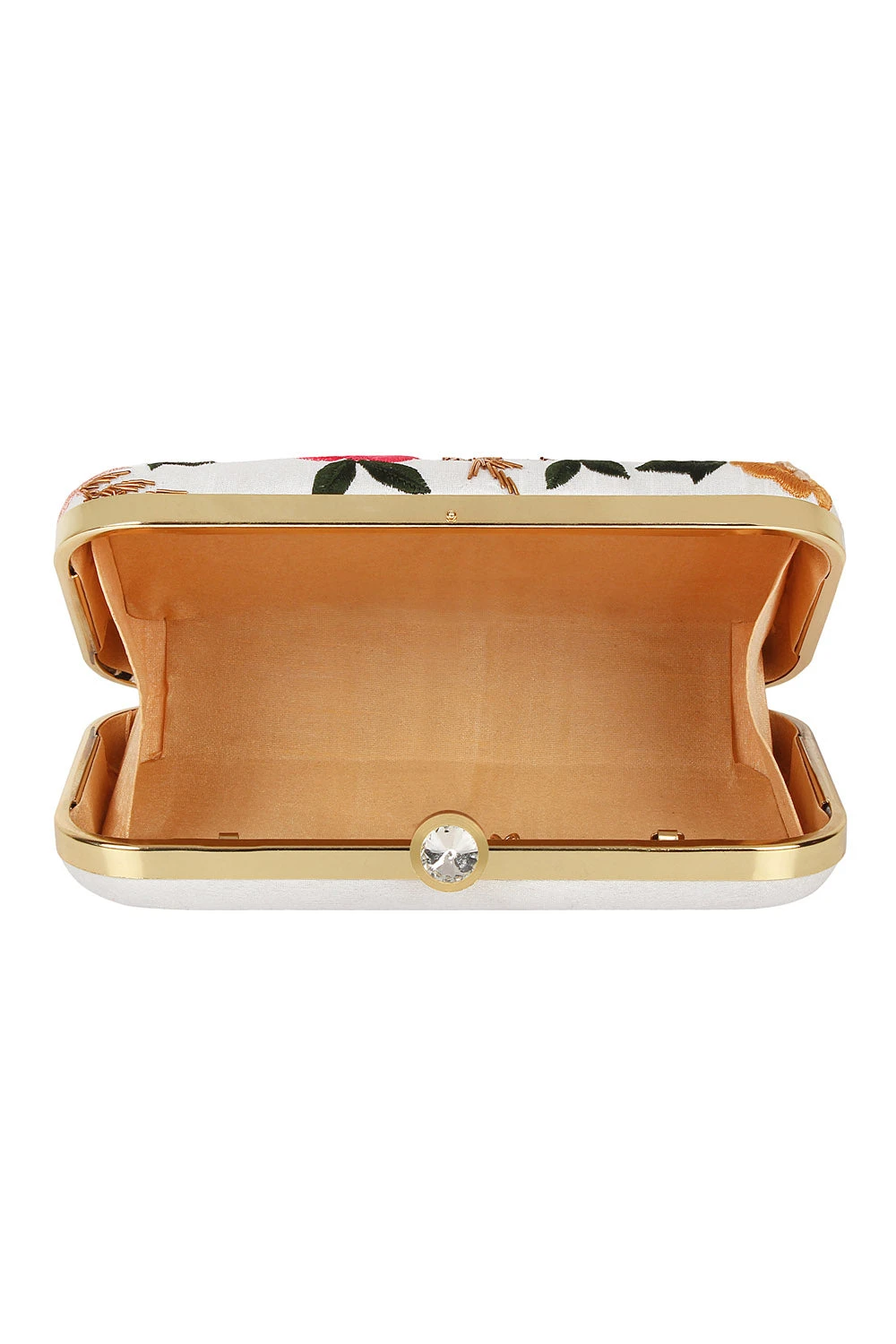 Designer White With Marigold And Coral Pink Floral Embroidery Clutch 5 Designer White With Marigold And Coral Pink Floral Embroidery Clutch - Image 5