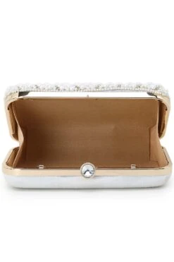 Designer White & Gold Silk Embellished Pearl Work Box Clutch -One Minutesaree Shop ADCL2211A 4
