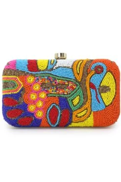 Designer Abstract Beaded Multi-color Clutch -One Minutesaree Shop ADCL2213A 3