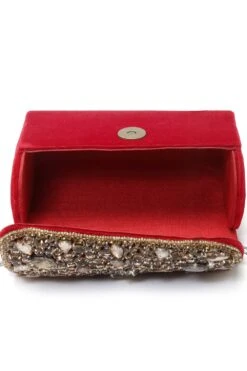 Designer Red &Gold Stone Work Embellished Velvet Purse Clutch -One Minutesaree Shop ADCL2313A 4 5c573679 6a00 4cc1 841b caed69009d22
