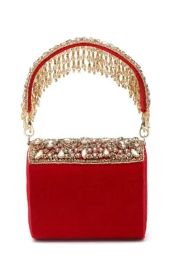 Designer Red &Gold Stone Work Embellished Velvet Purse Clutch -One Minutesaree Shop ADCL2313A 5 0b360099 6e94 455b a593 c6e83bf75974
