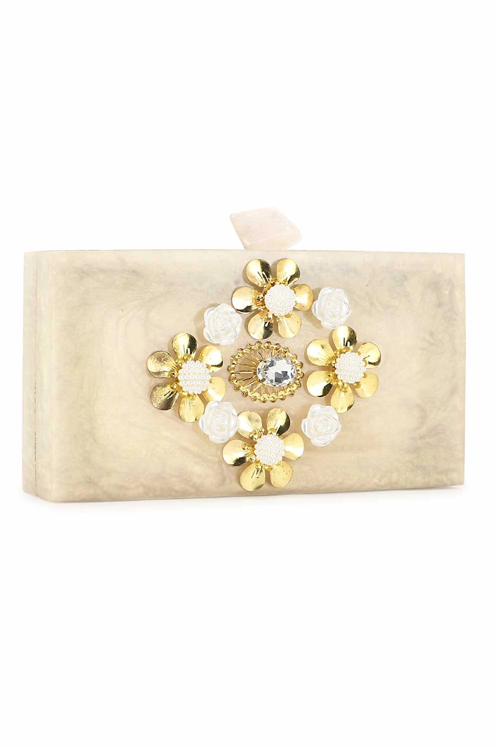 Designer Champagne & Gold Resin Floral Clutch 2 Designer Champagne & Gold Resin Floral Clutch - Image 2
