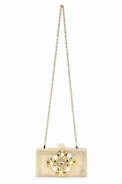 Designer Champagne & Gold Resin Floral Clutch 12 Designer Champagne & Gold Resin Floral Clutch -One Minutesaree Shop ADCL4101A 5