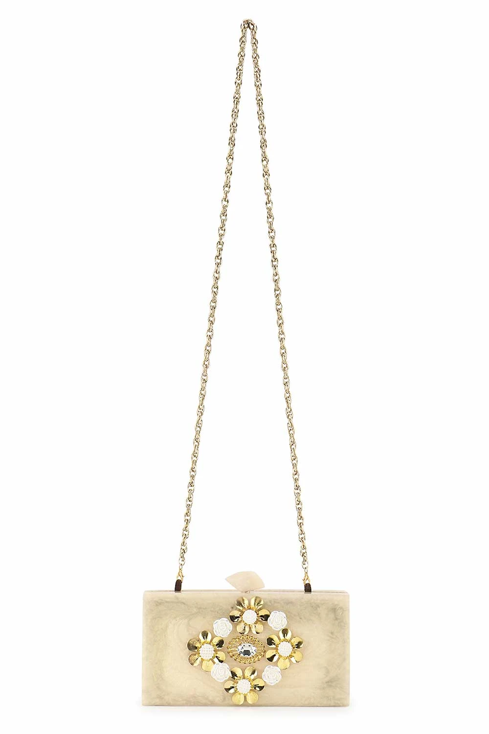 Designer Champagne & Gold Resin Floral Clutch 5 Designer Champagne & Gold Resin Floral Clutch - Image 5