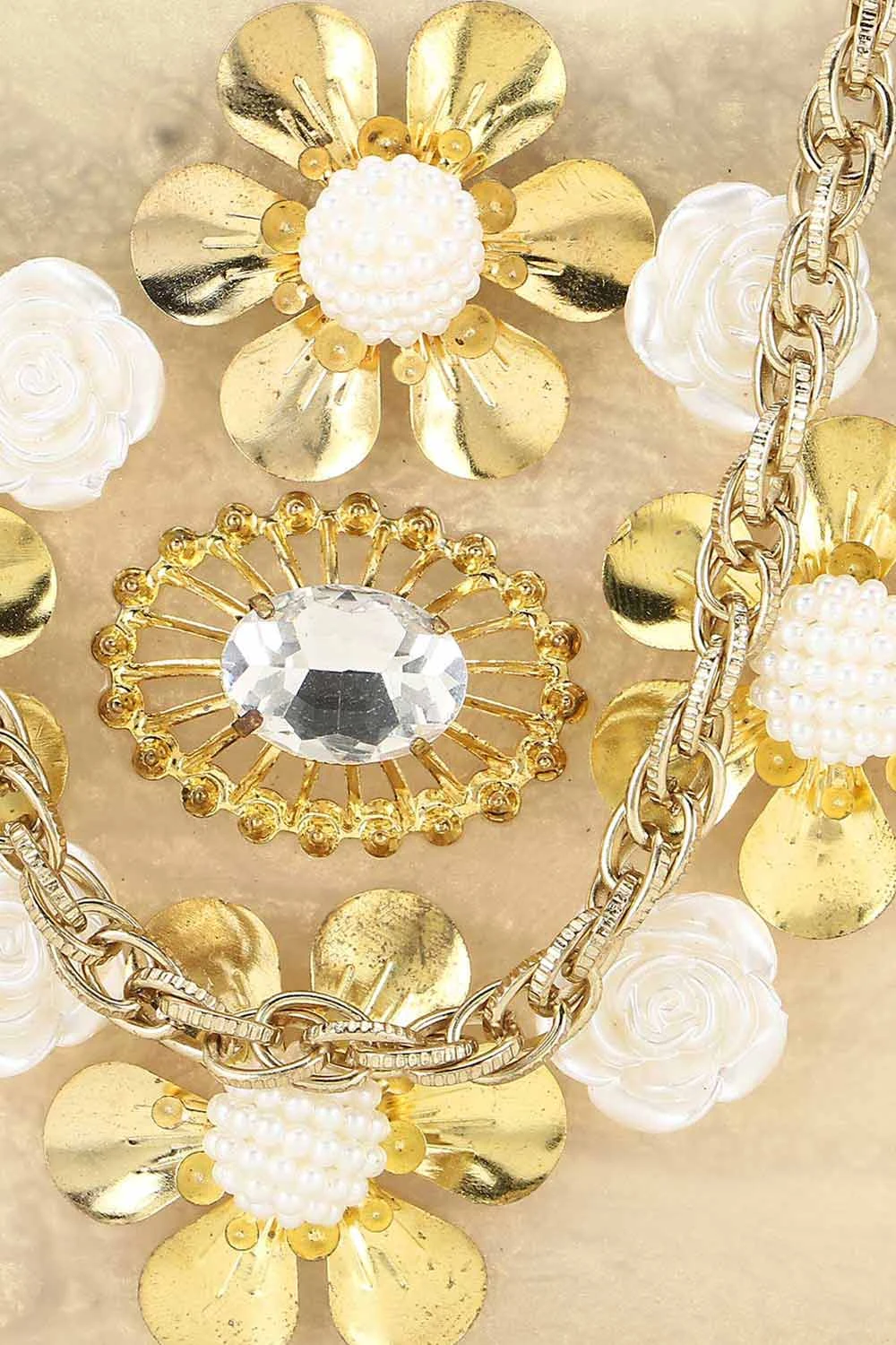 Designer Champagne & Gold Resin Floral Clutch 6 Designer Champagne & Gold Resin Floral Clutch - Image 6