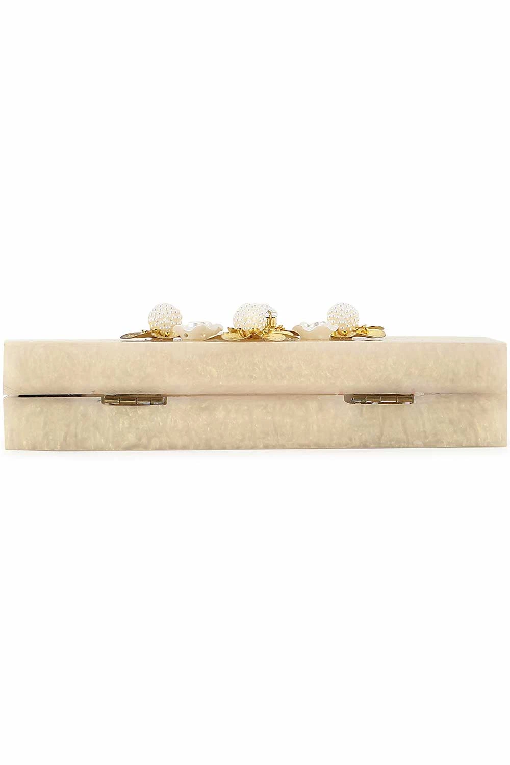 Designer Champagne & Gold Resin Floral Clutch 8 Designer Champagne & Gold Resin Floral Clutch - Image 8