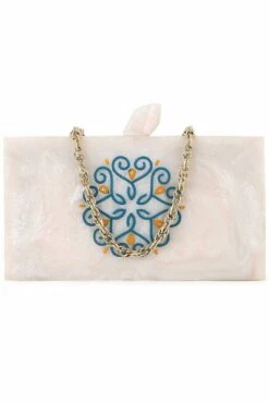 Designer Off-White & Multi-color Resin Mandala Printed Clutch