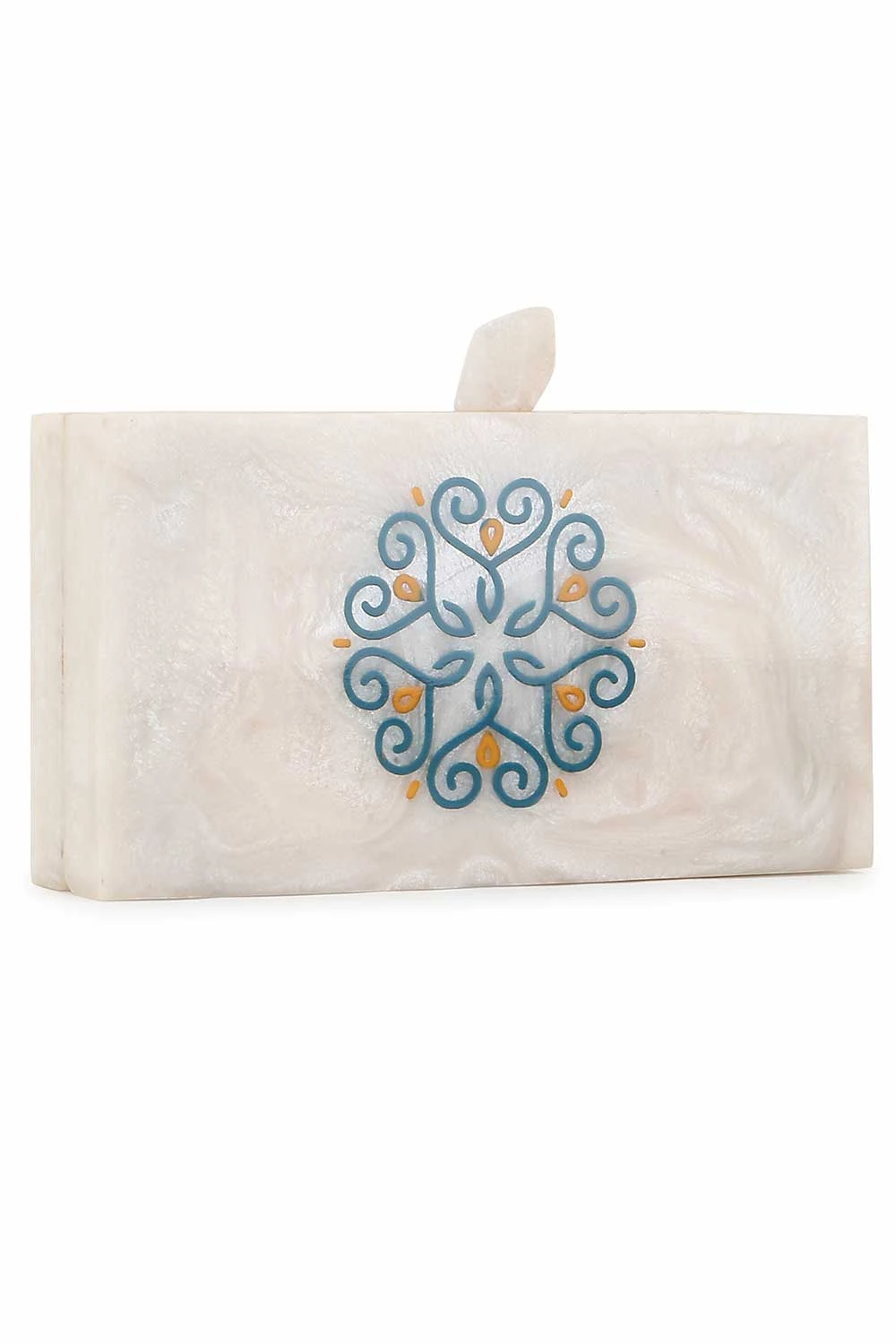 Designer Off-White & Multi-color Resin Mandala Printed Clutch 2 Designer Off-White & Multi-color Resin Mandala Printed Clutch - Image 2