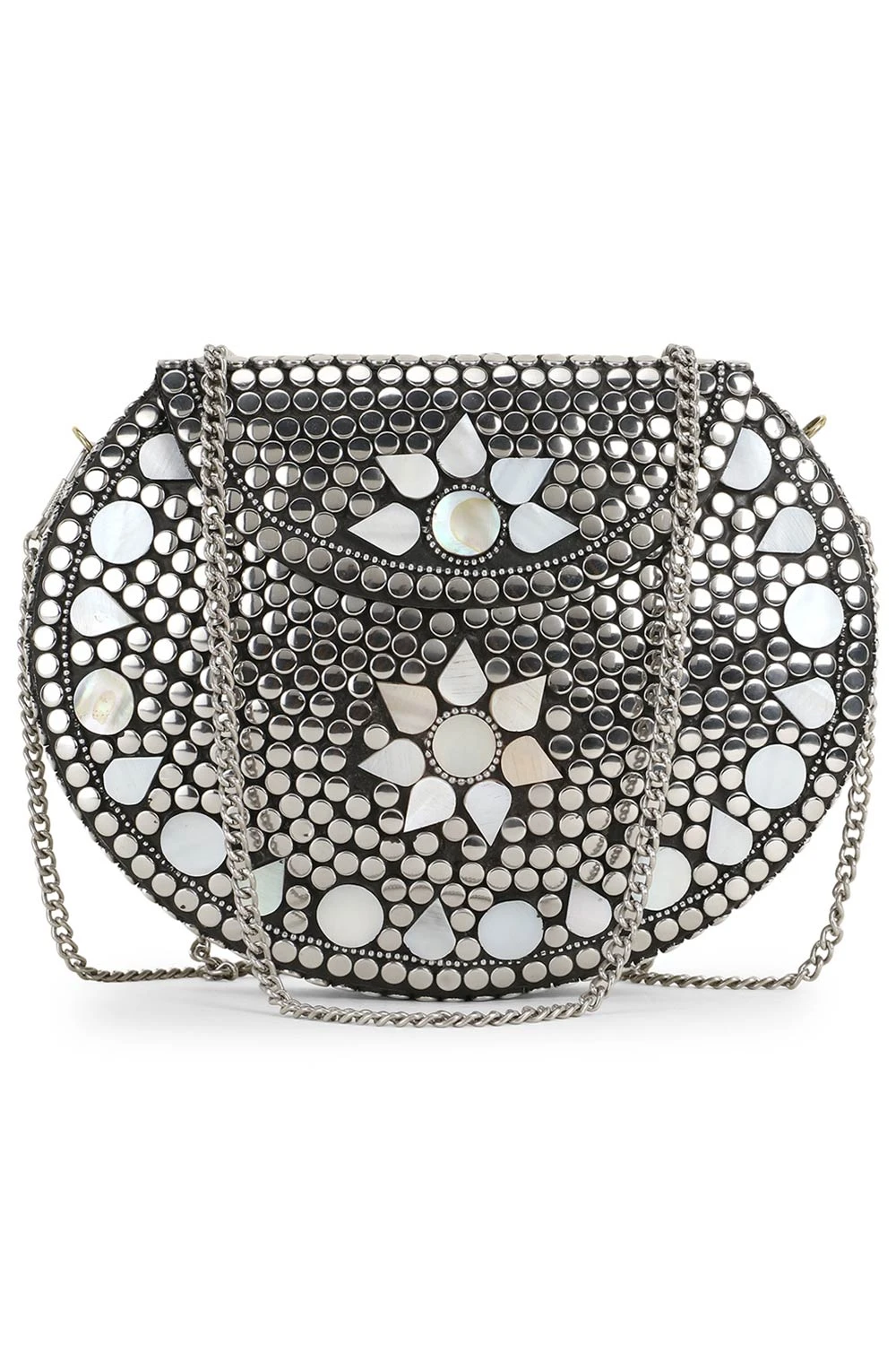 Designer Mosaic Silver & White Metal Floral Mosaic Clutch 1 Designer Mosaic Silver & White Metal Floral Mosaic Clutch