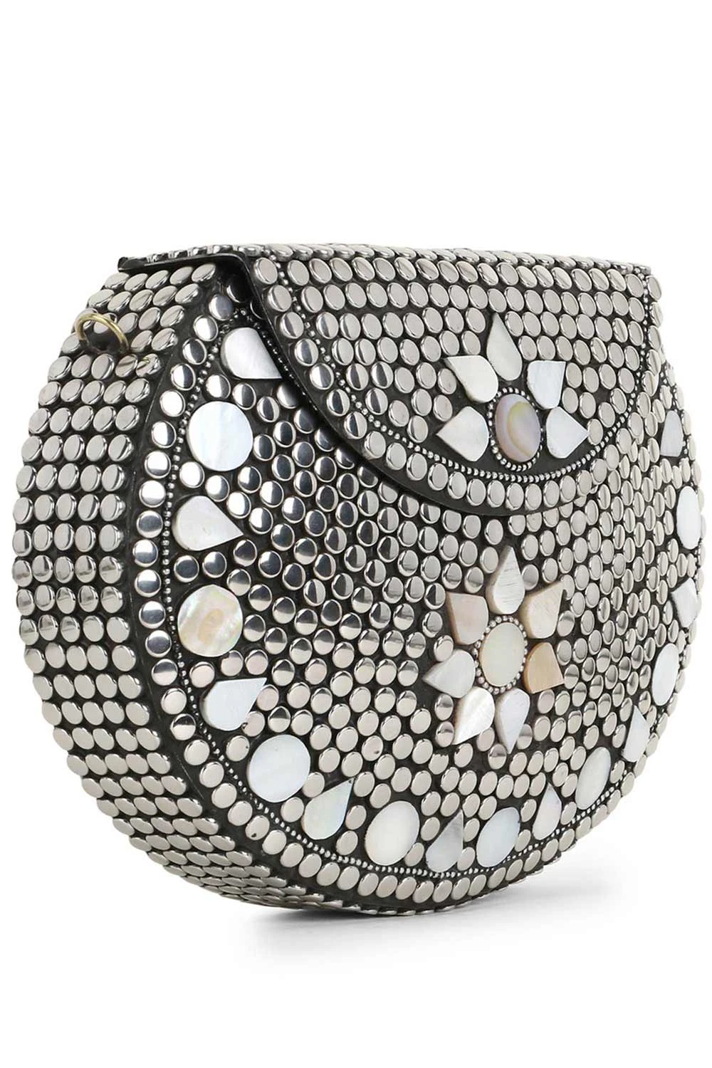 Designer Mosaic Silver & White Metal Floral Mosaic Clutch 2 Designer Mosaic Silver & White Metal Floral Mosaic Clutch - Image 2