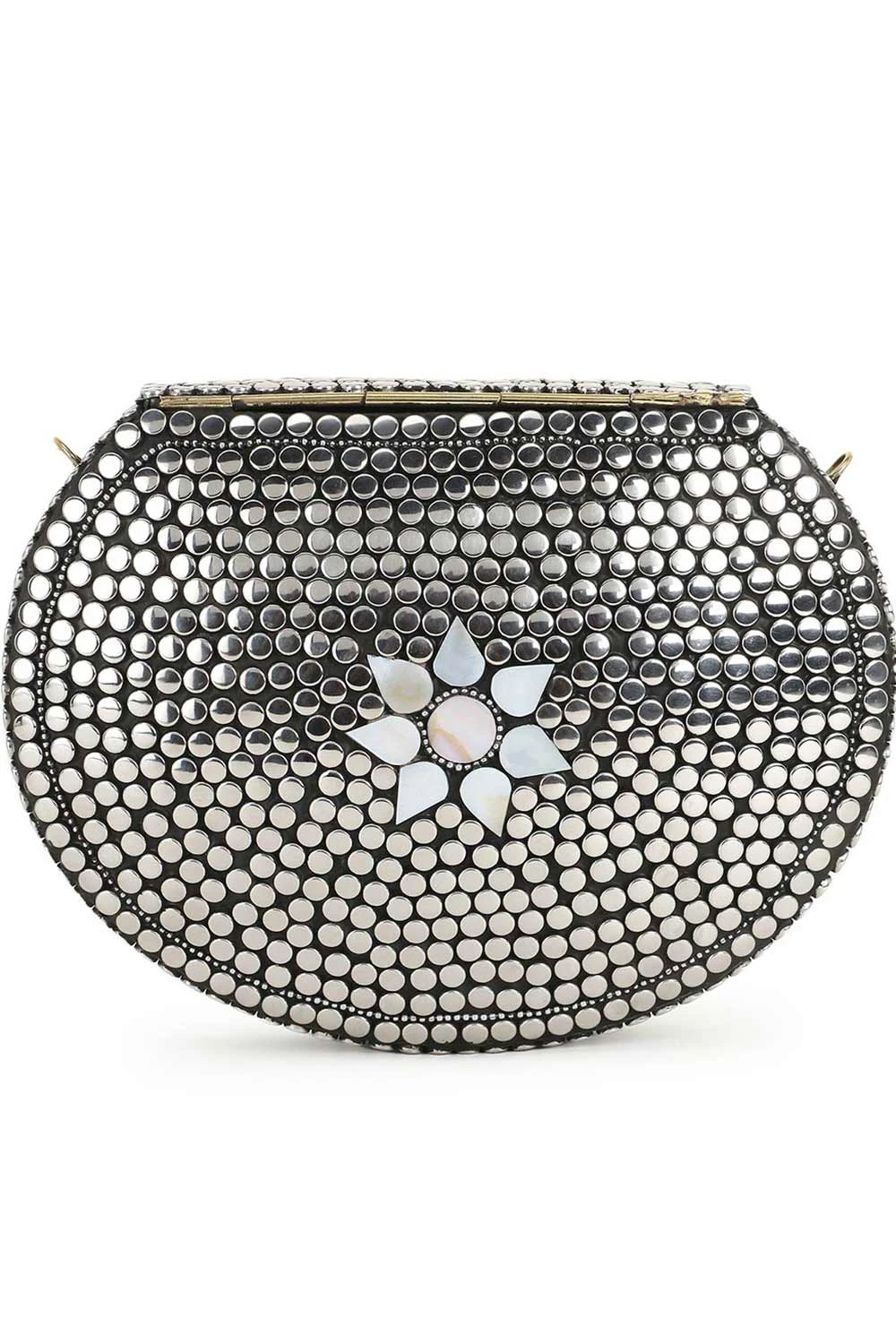 Designer Mosaic Silver & White Metal Floral Mosaic Clutch 3 Designer Mosaic Silver & White Metal Floral Mosaic Clutch - Image 3