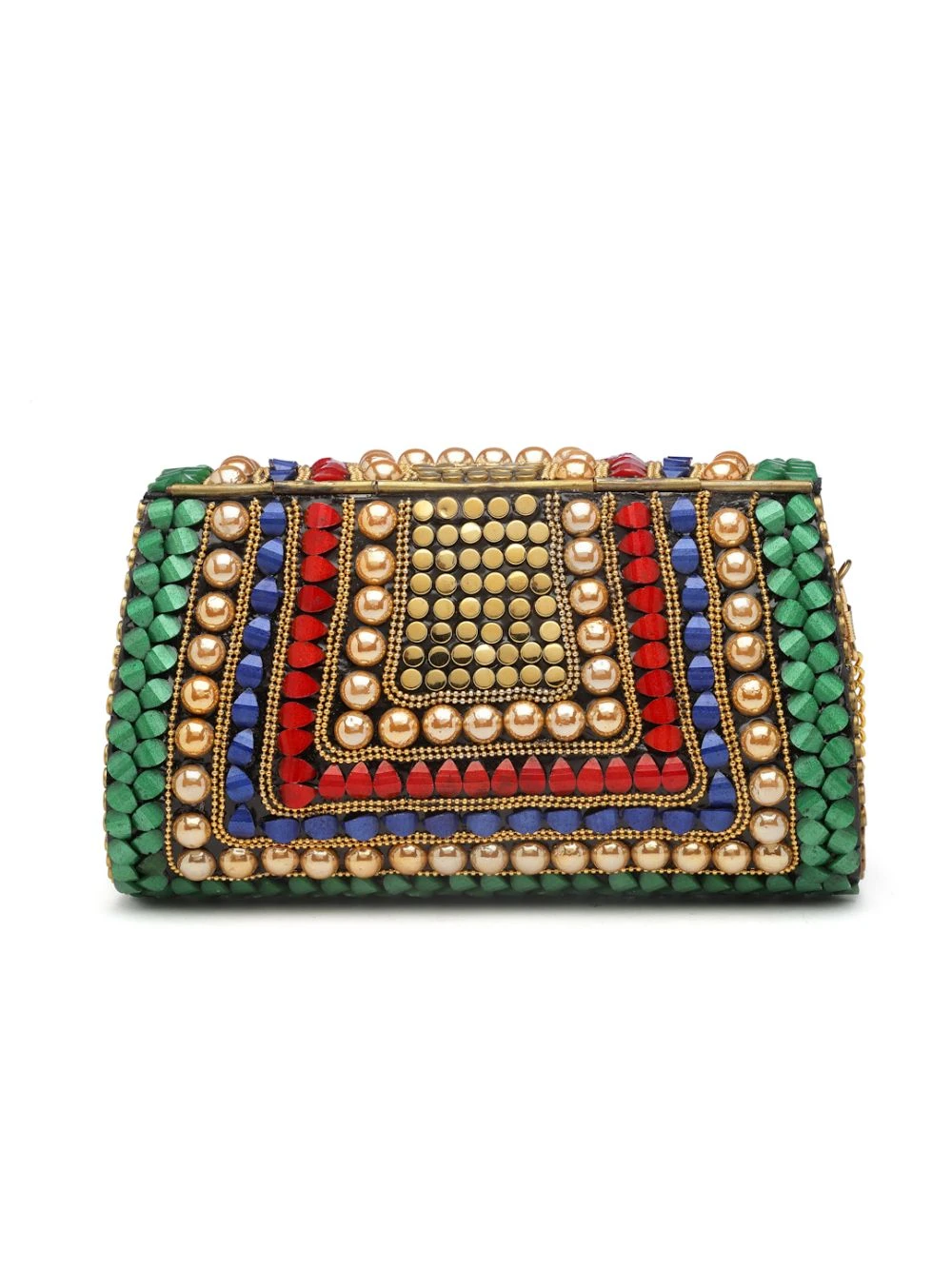 Designer Green & Multi-color Metal Stone Work Purse 4 Designer Green & Multi-color Metal Stone Work Purse - Image 4