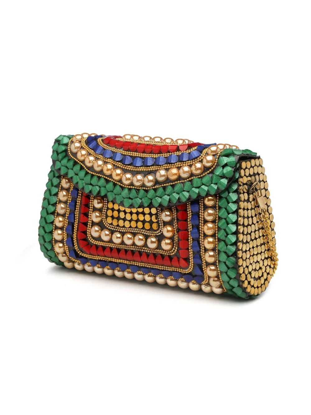 Designer Green & Multi-color Metal Stone Work Purse 5 Designer Green & Multi-color Metal Stone Work Purse - Image 5