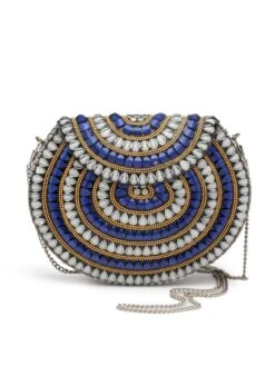 Designer Silver Metal With Blue & White Stone Work Embellished Clutch -One Minutesaree Shop ADCL5040A 3 e761dcf8 1345 49c1 b2fe 158e8d657c43