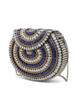 Designer Silver Metal With Blue & White Stone Work Embellished Clutch -One Minutesaree Shop ADCL5040A 9 f0dda53a 1e39 4e6a 87a3 05a5edc915ca