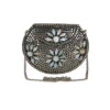 Designer Antique Silver Metalwork Clutch In Sliver & White -One Minutesaree Shop ADCL7004A