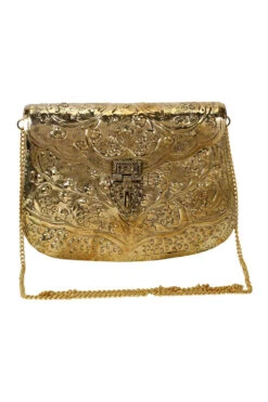 Designer Antique Metal Clutch In Gold