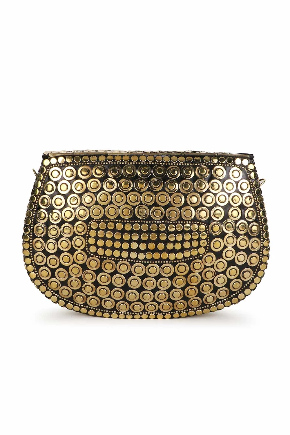 Designer Antique Gold Metal Mosaic Semi-Round Clutch 3 Designer Antique Gold Metal Mosaic Semi-Round Clutch - Image 3