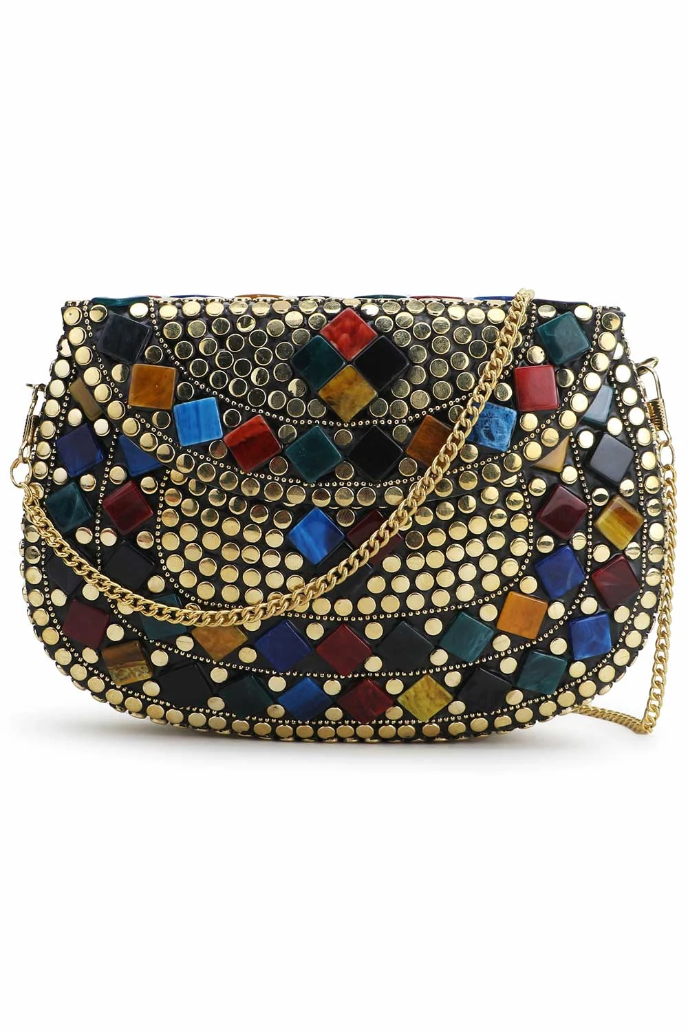 Designer Pharaoh Design Gold & Multi-color Metal Mosaic Clutch 1 Designer Pharaoh Design Gold & Multi-color Metal Mosaic Clutch