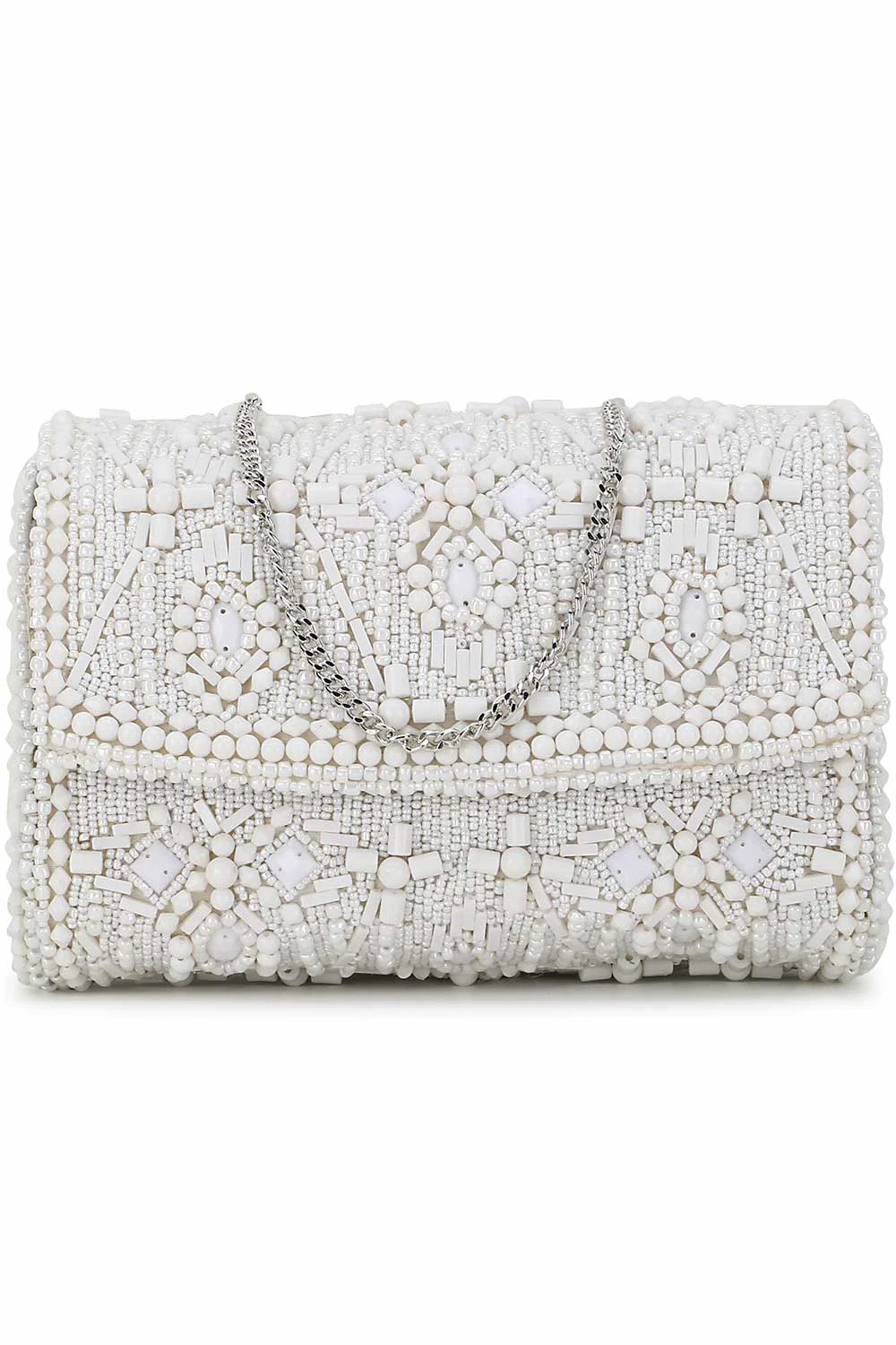 Designer White & Silver Beadwork Clutch 1 Designer White & Silver Beadwork Clutch