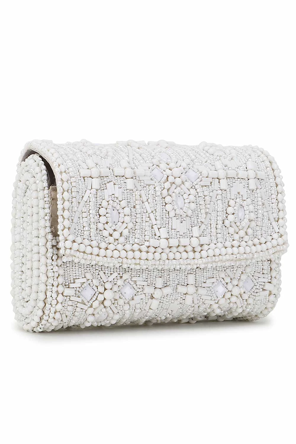 Designer White & Silver Beadwork Clutch 2 Designer White & Silver Beadwork Clutch - Image 2