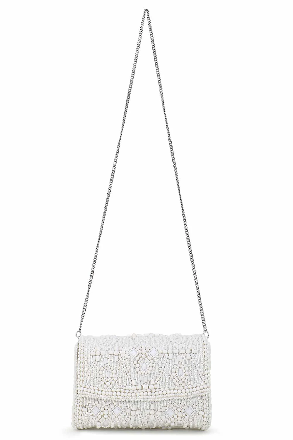 Designer White & Silver Beadwork Clutch 5 Designer White & Silver Beadwork Clutch - Image 5