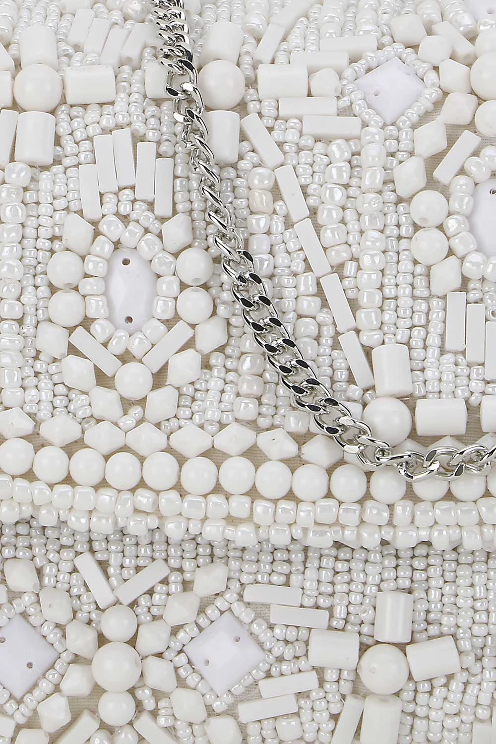 Designer White & Silver Beadwork Clutch 6 Designer White & Silver Beadwork Clutch - Image 6