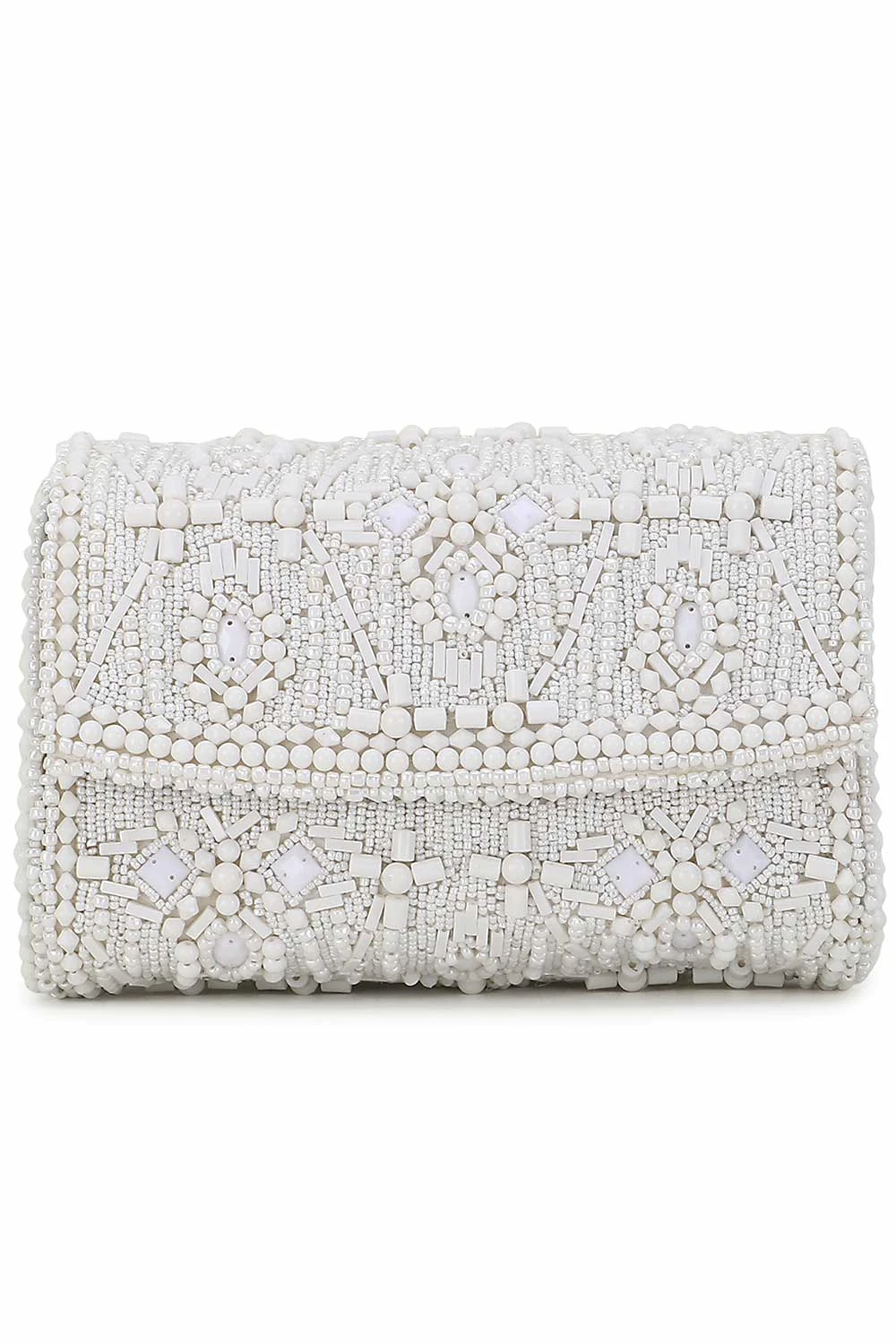 Designer White & Silver Beadwork Clutch 9 Designer White & Silver Beadwork Clutch - Image 9