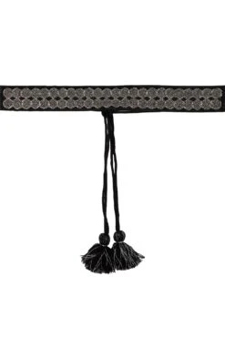 Honeycomb Bead Work Saree Belt In Black & Silver -One Minutesaree Shop ADKB1017A 2