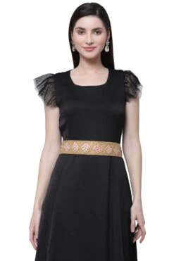 Geometric Floral Bead Work Saree Belt In Gold & Multi