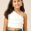Chiara Stretchable Silk Shoulder Drape Blouse In White For Kids & Tweens -One Minutesaree Shop BANDHNI1004 SKRTKD 1 2d9d1266 1fc7 43f2 b5a2 19d13c479b39