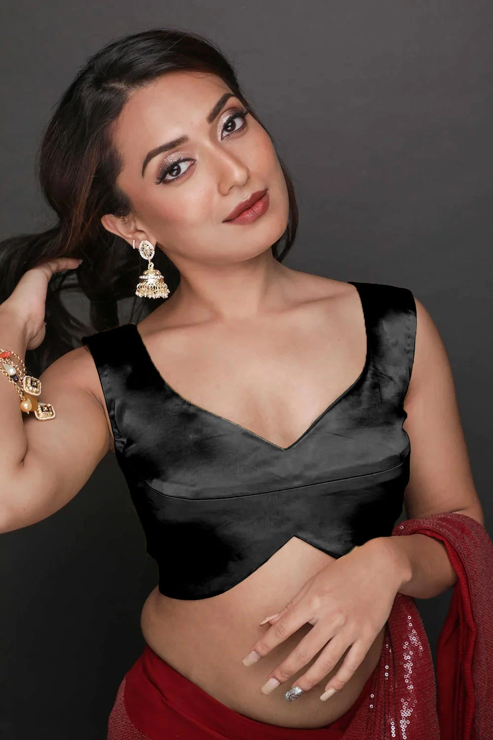 Trina Black Satin Comfort Stretch™ Blouse 1 Trina Black Satin Comfort Stretch™ Blouse