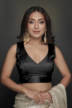 Serena Black Satin Comfort Stretchâ„¢ Custom Design Blouse