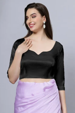 Tula Black Satin Comfort Stretchâ„¢ Sweetheart Neck Elbow Sleeve Blouse