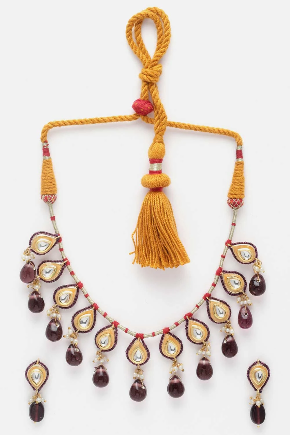 Marella Purple & Gold Kundan With Pearls Necklace And Earrings Set 3 Marella Purple & Gold Kundan With Pearls Necklace And Earrings Set - Image 3