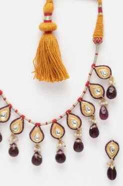 Marella Purple & Gold Kundan With Pearls Necklace And Earrings Set 9 Marella Purple & Gold Kundan With Pearls Necklace And Earrings Set -One Minutesaree Shop DGNCE23007 4