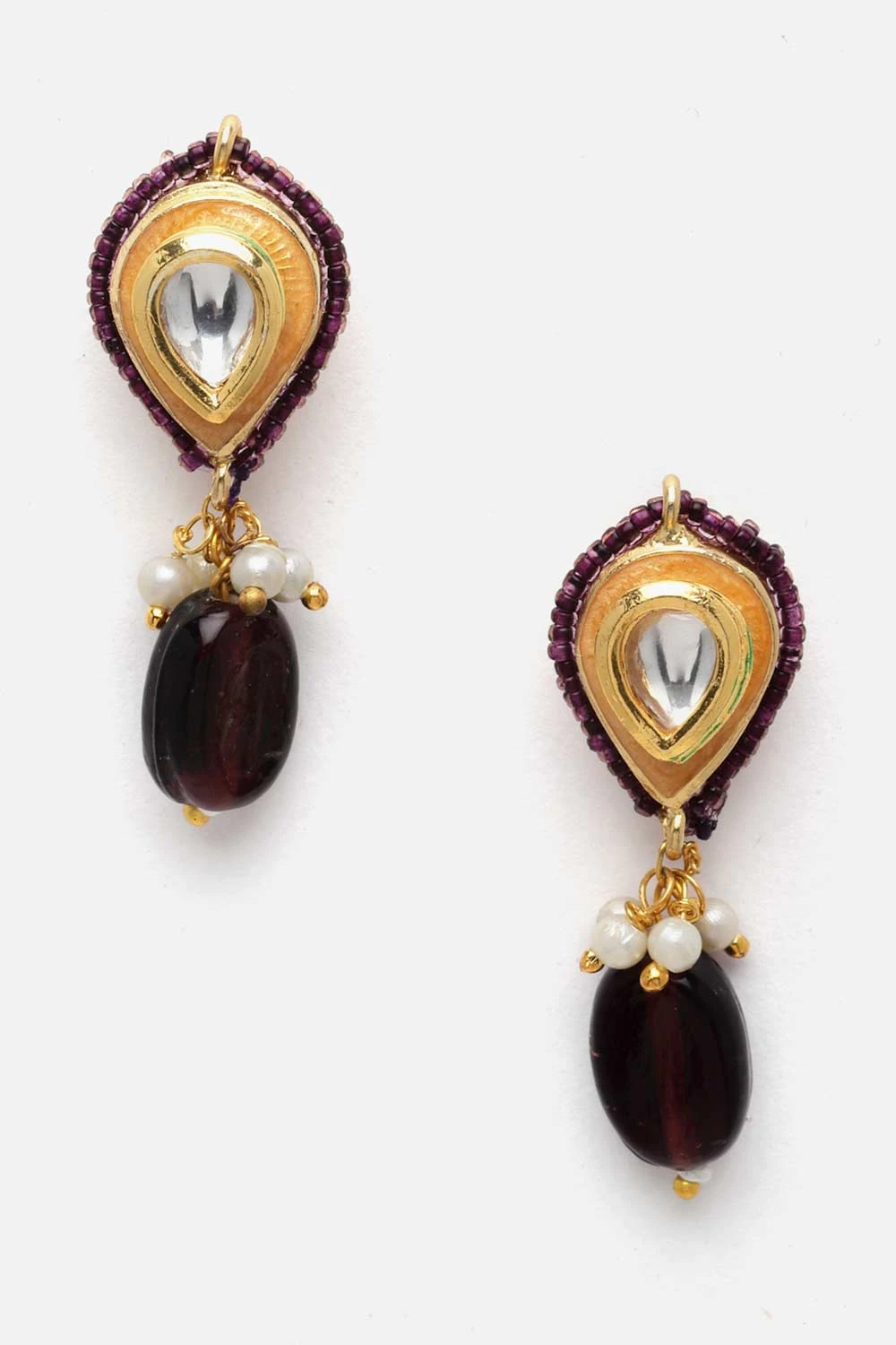 Marella Purple & Gold Kundan With Pearls Necklace And Earrings Set 5 Marella Purple & Gold Kundan With Pearls Necklace And Earrings Set - Image 5