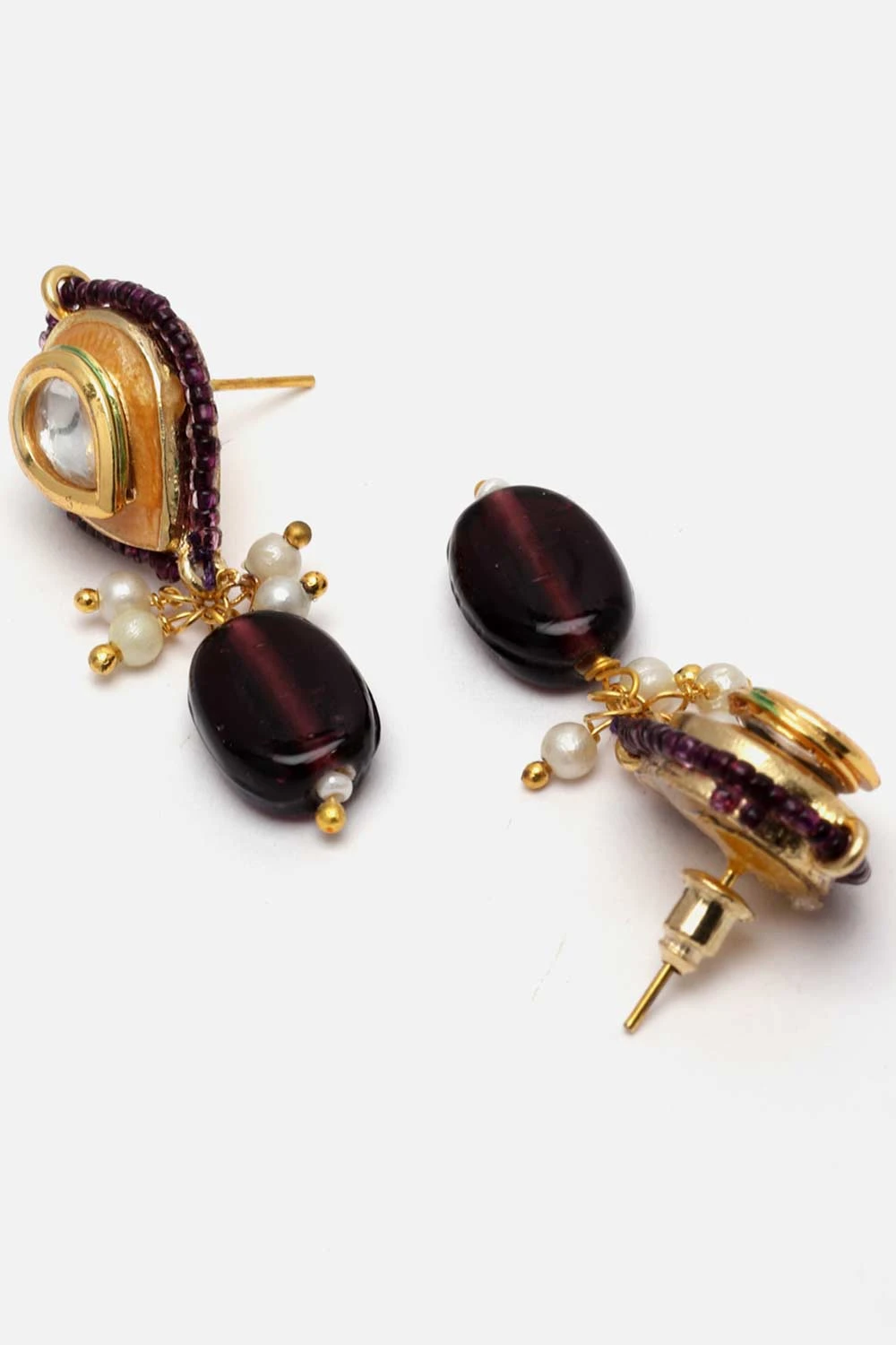 Marella Purple & Gold Kundan With Pearls Necklace And Earrings Set 6 Marella Purple & Gold Kundan With Pearls Necklace And Earrings Set - Image 6