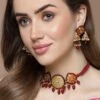 Arsheen Yellow & Orange Ceramic Kundan With Pearls Necklace And Earrings Set -One Minutesaree Shop DGNCE23020 1