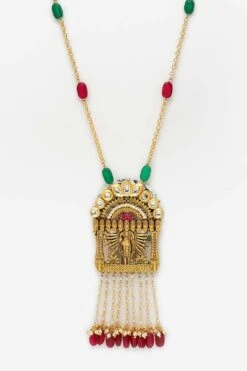 Roshni Red & Green Gold-Plated Kundan With Pearls Haar Necklace -One Minutesaree Shop DGNH22048 4