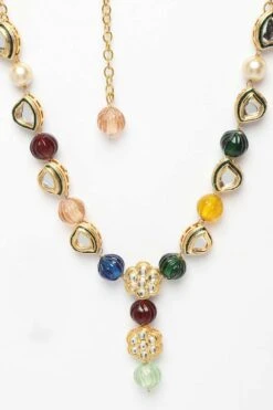 Siyara Red & Blue Gold-Plated Kundan With Pearls Bead Necklaces -One Minutesaree Shop DGNH22067 4
